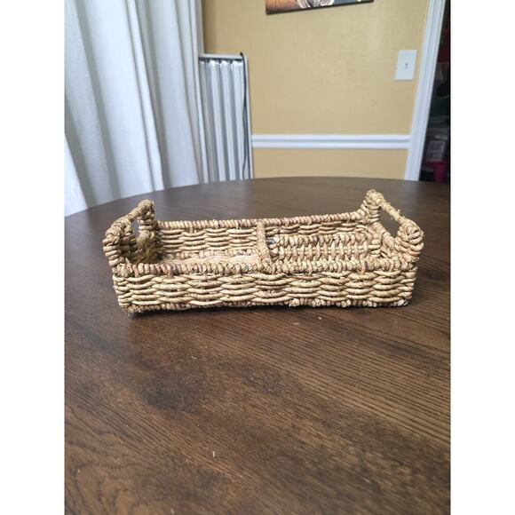 Handwoven Rectangular Wicker Basket with Handles – 14" x 8" – 3 Compartments - Picture 7 of 16